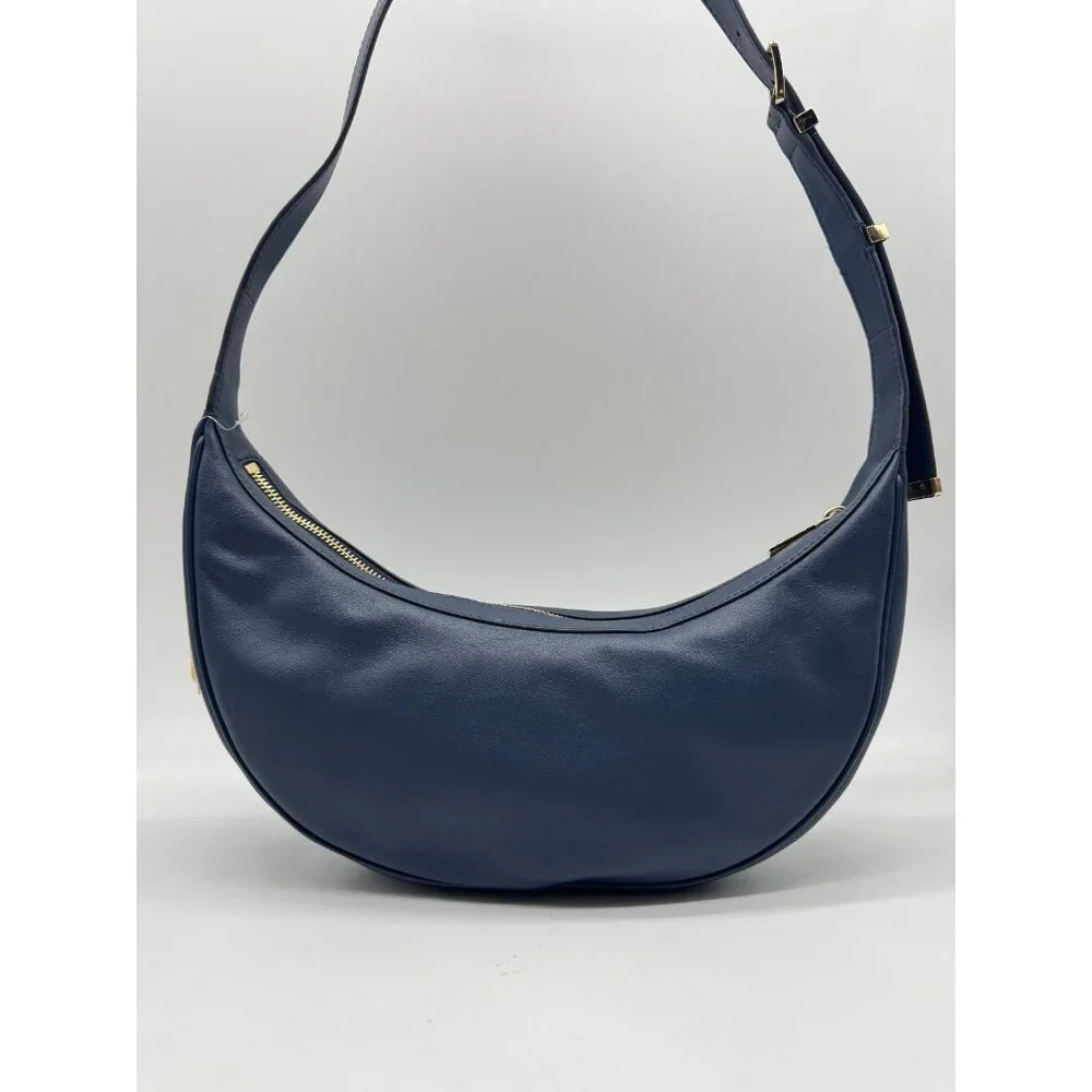 MICHAEL KORS Avra leather crescent sling shoulder bag- Navy
